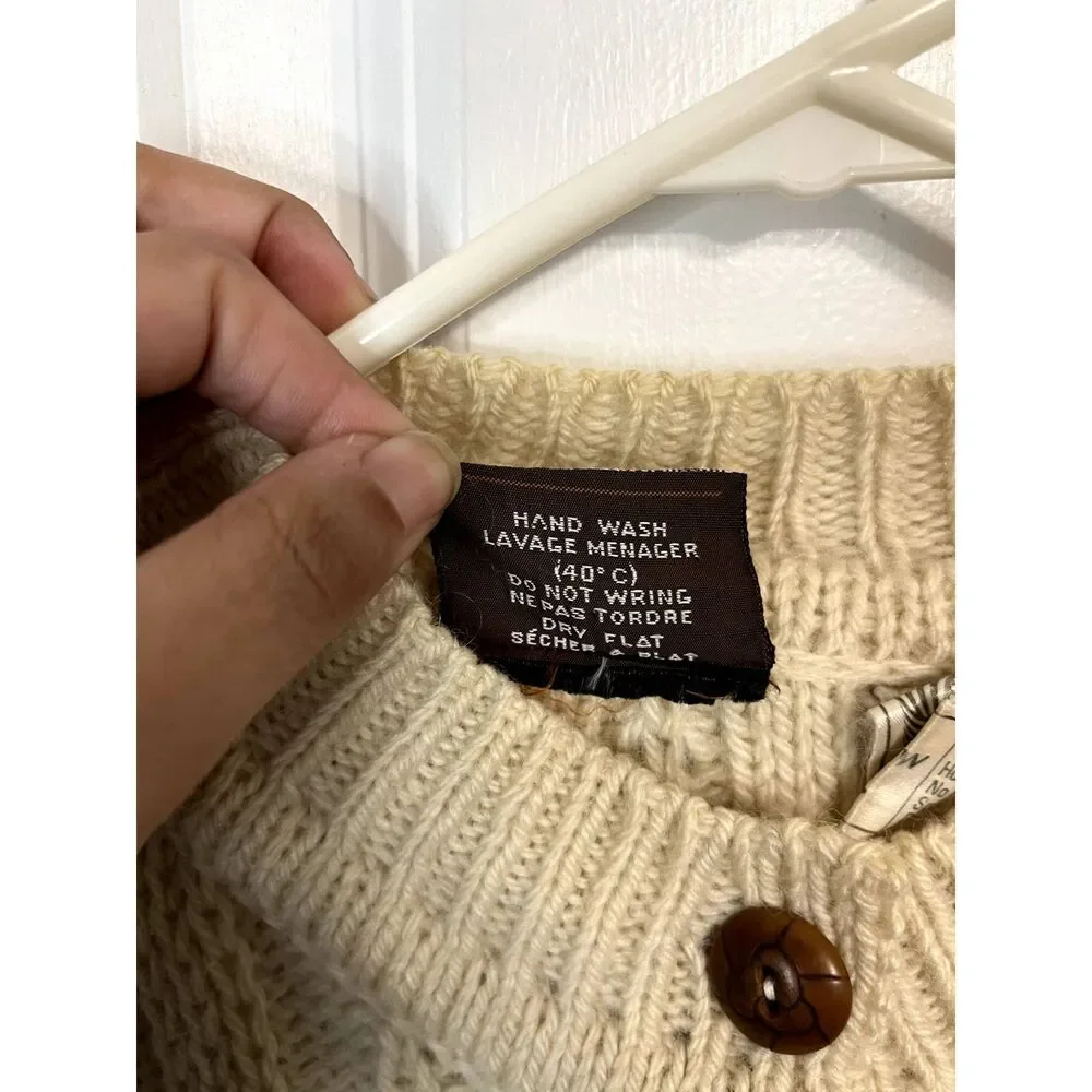 Vtg Gaeltarra Aran Cream Fisherman Cable Knit Irish Wool Sweater Size 40 (US M) - Picture 7 of 9